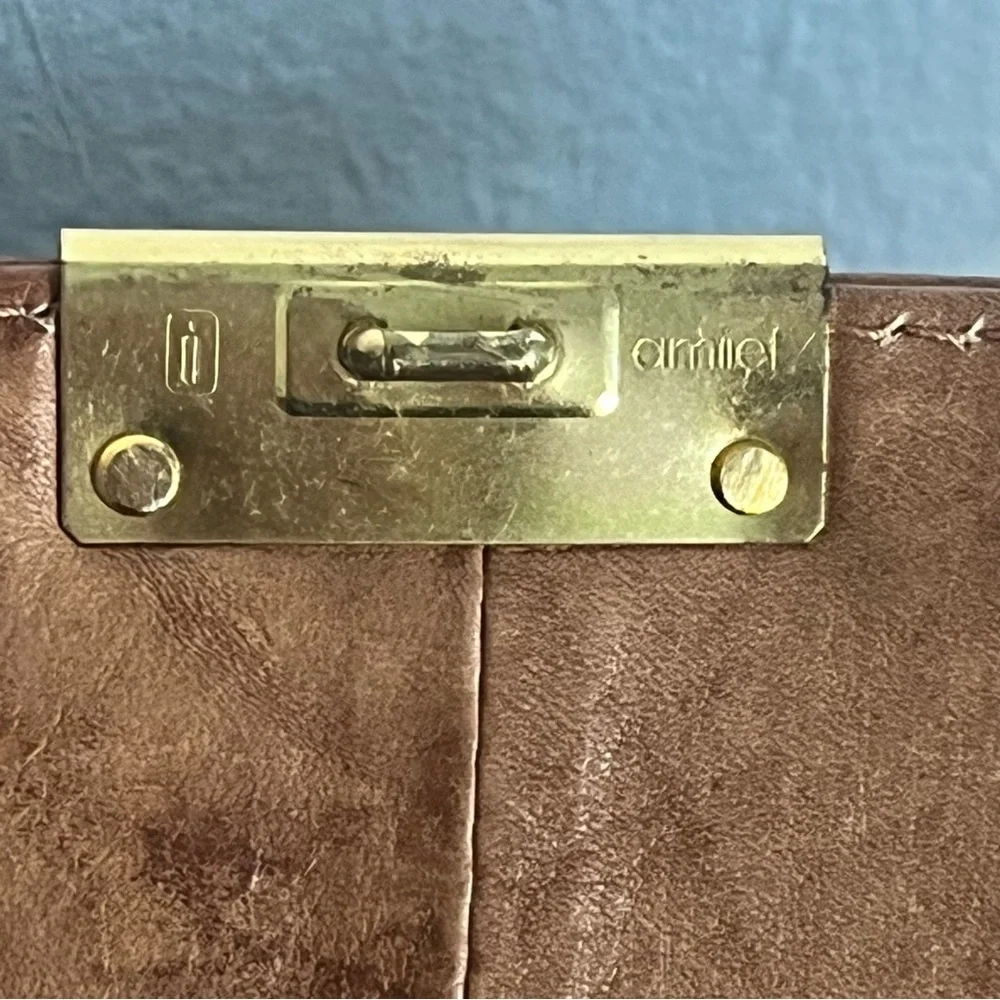 RARE Vintage AMIET Switzerland Leather Messenger Bag Swiss Combo Lock Key Clip